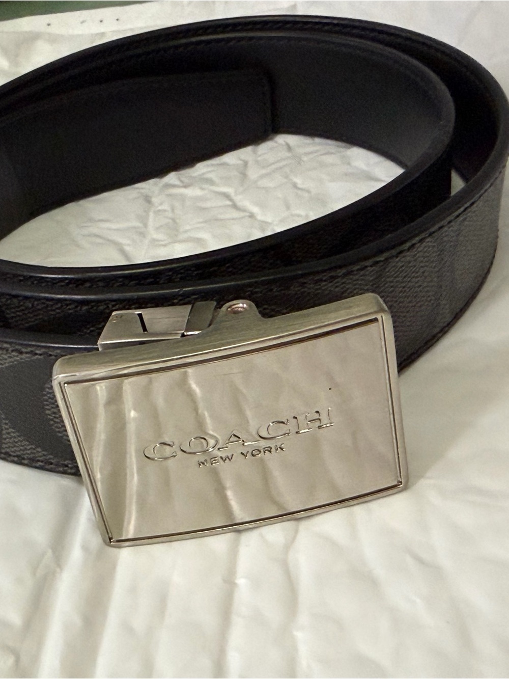 Coach Men’s Black Leather Belt with Polished Silver Logo Buckle